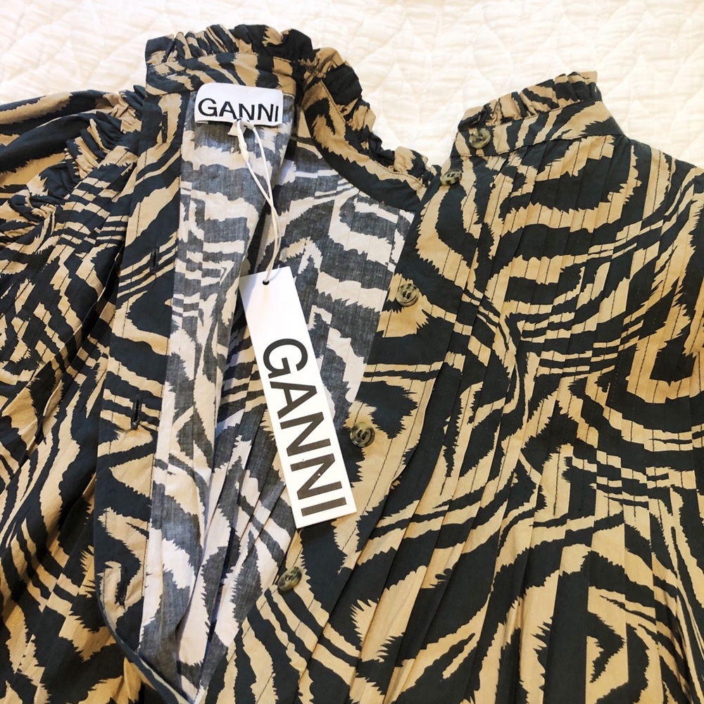 GANNI Zebra Print Poplin Dress 40 - Picture 4 of 6